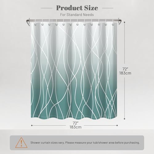 Striped Shower Curtain for Bathroom, Ombre Teal, 72" W x 72" L