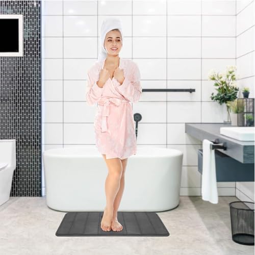 RUN HELIX Grey Bathroom Rugs, Ultra Absorbent Non-Slip Memory Foam Bath Rugs, Washable Bedroom mats,Soft Velvet Bath Mats,Easier to Dry for Bathroom Floor Rugs