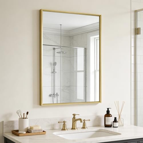 Bathroom Mirror for Wall, 36x24 Inch Framed Vanity Mirror Brushed Gold