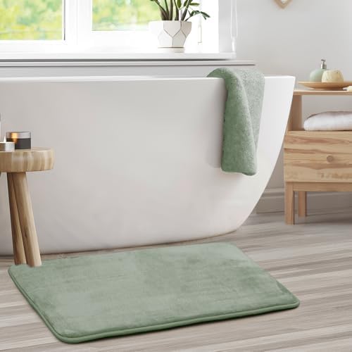 Clara Clark Bathroom Rugs, Velvet Memory Foam Bath Mat, Non-Slip Bath Rugs, Machine Wash, Dries Quickly, Ultra Soft Plush Bath Mats for Bathroom, 20 x 32, Ice Green