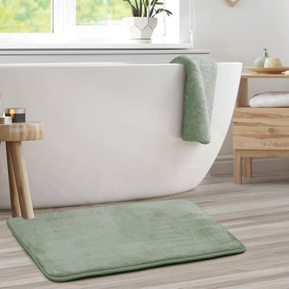 Clara Clark Bathroom Rugs, Velvet Memory Foam Bath Mat, Non-Slip Bath Rugs, Machine Wash, Dries Quickly, Ultra Soft Plush Bath Mats for Bathroom, 20 x 32, Ice Green