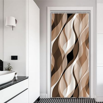 Brown Striped Stall Shower Curtain with Hooks, 36x72 Inch