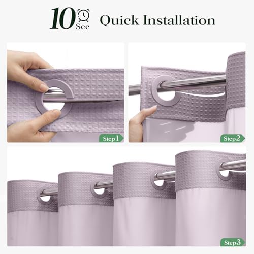 Dynamene Lavender Hook Free Waffle Shower Curtain & Snap Fabric Liner,72x81