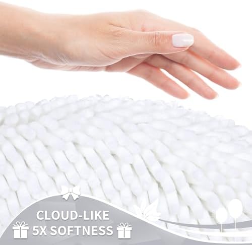Yimobra Toilet Rugs U Shaped Washable, Extra Thick Soft Absorbent Chenille Contour Bathroom Rugs for Toilet 24x24 Inch, Quick Dry Non Slip Toilet Mat for Bath Floor, White