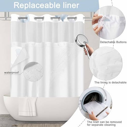 No Hook Shower Curtain and Liner Set, Blue Boho Floral 71x74