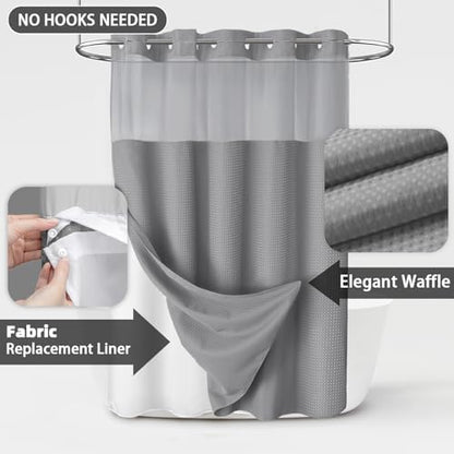 No Hook Shower Curtain with Liner Set Hotel Waffle Curtain Grey 60W X 75L