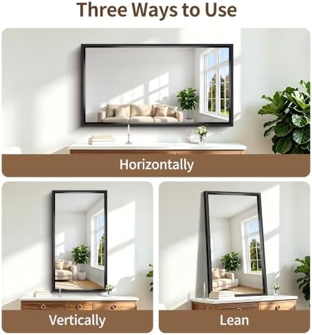 Bathroom Mirror, 30 x 55 Inch Brushed Black Rectangle Mirror, 0.6" Thickened Deep Metal Frame Mirrors for Wall Over Sink, Shatterproof Tempered Glass, Antirust, Horizontally or Vertically