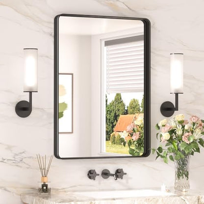Keonjinn 20 x 30 Inch Black Bathroom Mirror, Tempered Glass Vanity Mirror