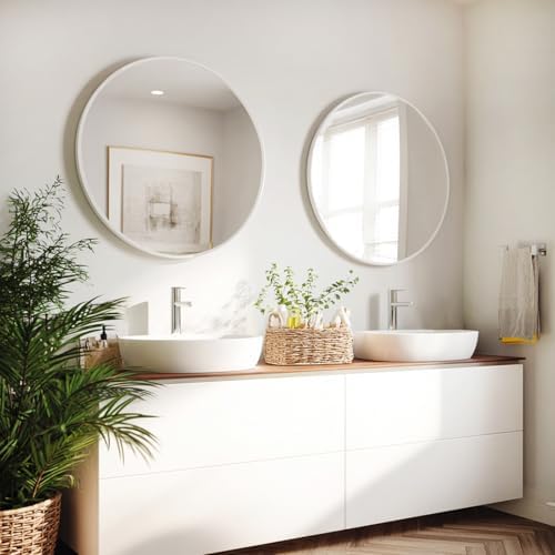 Sunniry White Bathroom Mirror 30 inch, 2 Pack Wall Mirror,Matte Metal Frame