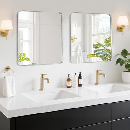 Silver Bathroom Vanity Mirror Over Sink 24x24, Wall Square Mirror, Chrome