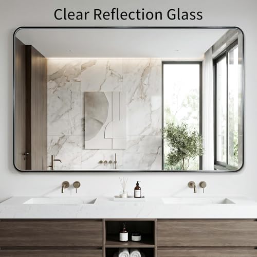 Bathroom Mirror 40"x55" Matte Black Rectangle Bathroom Wall Mirror for Over Sink, Modern Large Vanity Mirror, HD Tempered Glass, Anti-Rust Aluminum Alloy Frame, for Living Room, Bedroom, Entryway