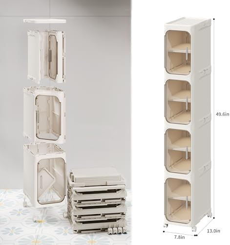 4-Tier Narrow Storage Cabinet Slim Bathroom Tall Skinny Organizer,Beige