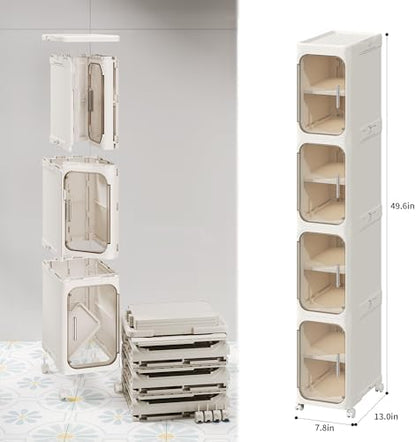 4-Tier Narrow Storage Cabinet Slim Bathroom Tall Skinny Organizer,Beige