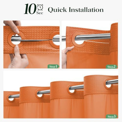 Dynamene Burnt Orange Hook Free Waffle Shower Curtain & Snap-in Liner,72x75