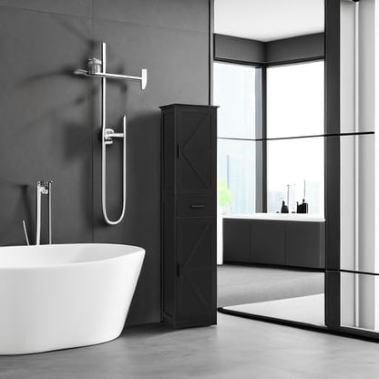 TEENFON Tall Bathroom Cabinet, Storage Cabinet with 6 Shelves & Drawer