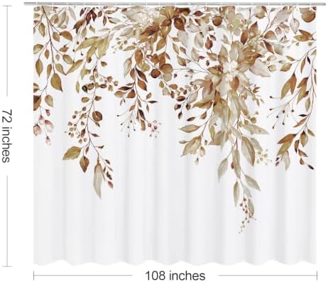 Gibelle Brown Eucalyptus Shower Curtain, Watercolor Floral Print, 108x72