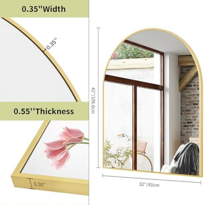 BEAUTYPEAK 32"x42" Arch Bathroom Wall Mirror, Gold
