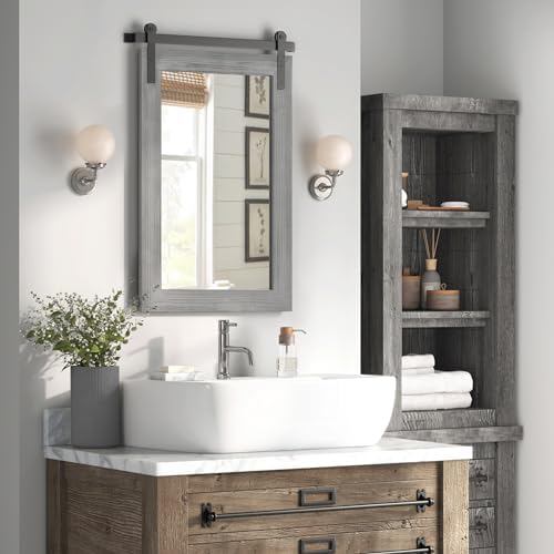 COGOOD Farmhouse Bathroom Mirrors for Over Sink - 42 x 29 Grey