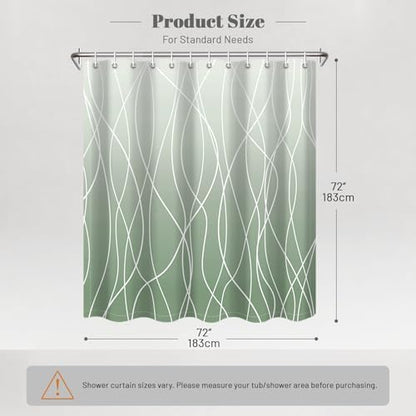 Striped Shower Curtain for Bathroom, Ombre Green, 72" W x 72" L