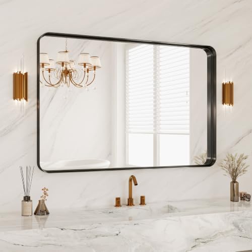 28x40 Inch Black Metal Framed Bathroom Mirror for Wall, HD Tempered Glass, Vanity Mirror for Over Sink, Anti-Rust Aluminum Alloy Mirror, Farmhouse, Horizontally or Vertically Hanging