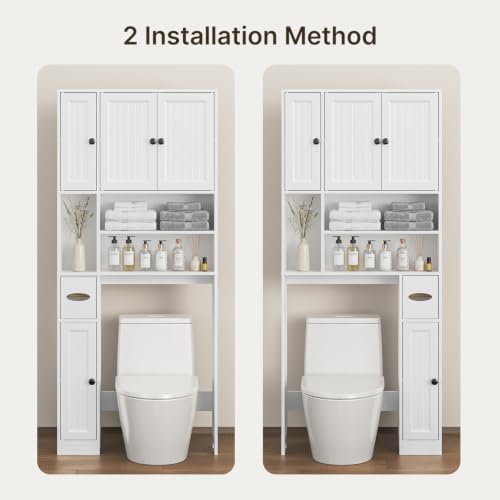 Ahomly Over The Toilet Storage Cabinet, with Five Doors, White