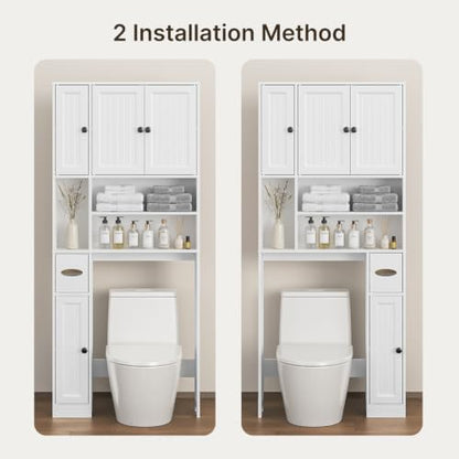 Ahomly Over The Toilet Storage Cabinet, with Five Doors, White