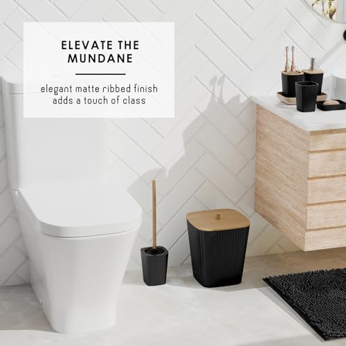 Clara Clark Bathroom Set - Black Bathroom Accessories Set, 6PC Bathroom Accessory Set, Bathroom Sets with Bathroom Rugs, Toilet Brush, Trash Can & Soap Dispenser