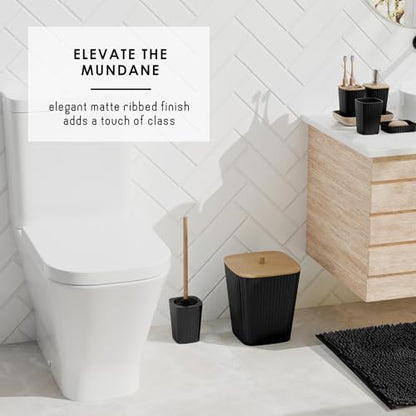Clara Clark Bathroom Set - Black Bathroom Accessories Set, 6PC Bathroom Accessory Set, Bathroom Sets with Bathroom Rugs, Toilet Brush, Trash Can & Soap Dispenser