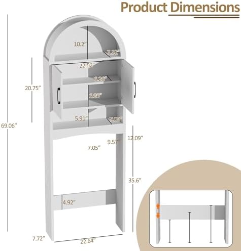 Spurgehom Arch Over The Toilet Storage Cabinet,Bathroom Organizer, White