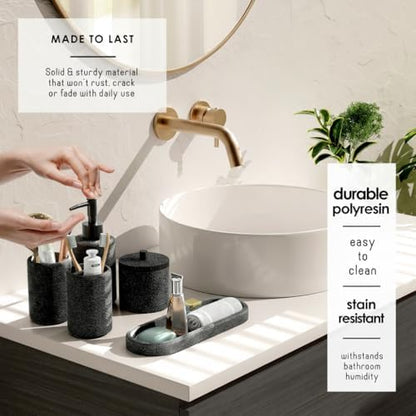 Clara Clark Bathroom Set - Coal Black Bathroom Accessories Set, 5PC Bathroom Accessory Set, Bathroom Sets with Soap Dispenser, Toothbrush Holder, Tumbler, Cotton Swab Jar & Vanity Tray