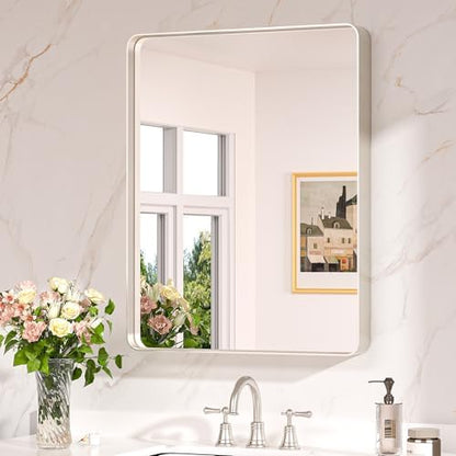 Keonjinn 24 x 30 Inch Brushed Nickel Bathroom Vanity Mirror, Aluminum Frame