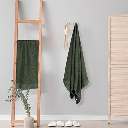 GLAMBURG 100% Cotton 2 Pack Oversized Bath Towel Set 28x55 Inches, Ultra Soft Highly Absorbant Compact Quickdry & Lightweight Large Bath Towels, Ideal for Gym Travel Camp Pool - Olive Green