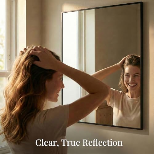 30"x36" Matte Black Framed Rectangle Bathroom Vanity Wall Mirror