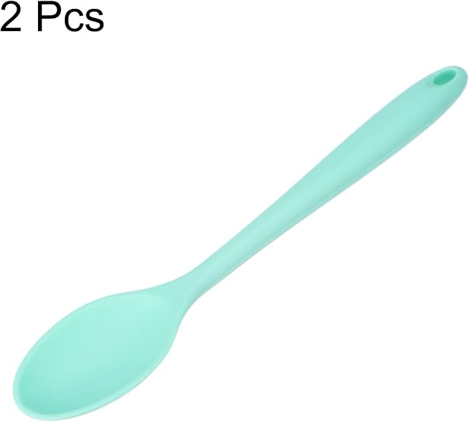 HARFINGTON 2Pcs Silicone Spoons, Heat Resistant Kitchen Cooking Utensil Spoon for Cooking, Mixing, Stirring and Serving, Green
