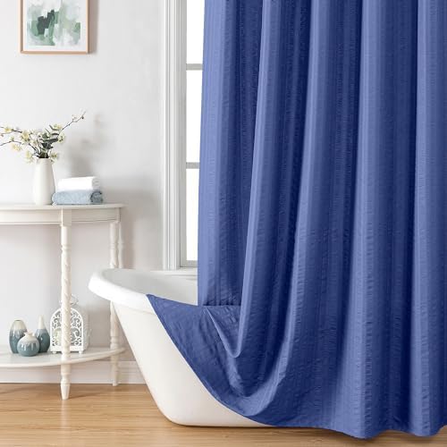 Aiyufeng Royal Blue Long Fabric Shower Curtain 72x78 inches Long, Hotel Quality, Washable, Water Repellent, Soft Blue Spa Bathroom Curtains with 12 Button Holes, 72x78 in