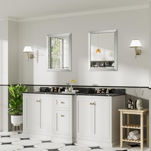 Briivue Bathroom Wall Mirror, Silver Brushed Nickel Metal Frame, 24x30 Inch