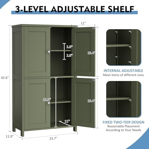 Shintenchi Bathroom Storage Cabinet with Doors and Shelves, Floor Cabinets for Washroom Furniture, Laundry Room, Organization with Adjustable Shelf, Green