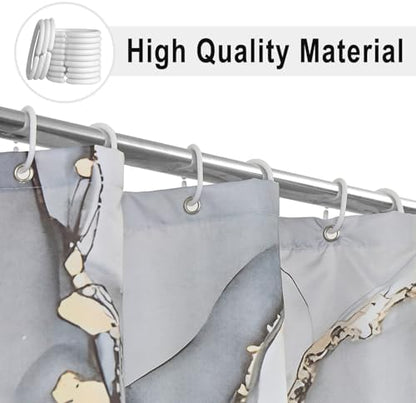 Grey Marble Shower Curtain, Modern Abstract Luxury Grey Gold Ink Texture Watercolor Art Bathroom Curtains Ombre Machine Washable Waterproof Fabric Bathtub Curtain Set with Hooks 48" Wx72 L