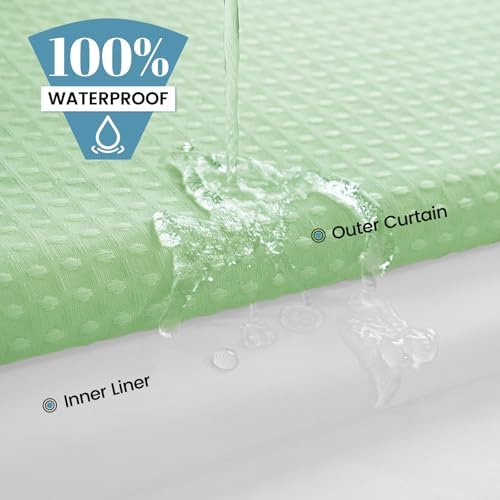 SORTTO No Hook Waffle Shower Curtain with Snap in Liner Set, 71x74, Green