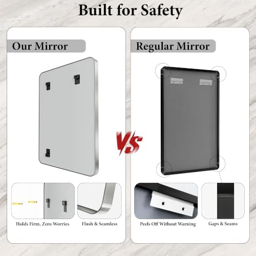 Silver Bathroom Mirrors for Over Sink,24X36 Inch Matte Metal Framed Vanity Rounded Rectangle Vanity Mirror, HD Tempered Glass, Anti-Rust, Horizontally or Vertically Hanging