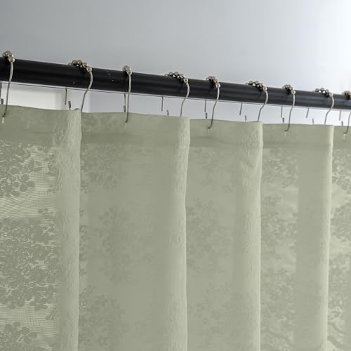 TUDECO Extra Long Green Lace Shower Curtain for Bathroom, 72W x 84L Inch