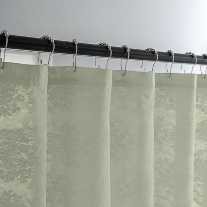TUDECO Extra Long Green Lace Shower Curtain for Bathroom, 72W x 84L Inch