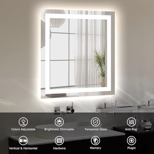 Hivone 28"X32" LED Bathroom Mirror with Lights, UL Listed