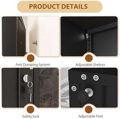 Tall Metal Narrow Bathroom Storage Locker Cabinet 67" H,Black Kitchen Pantry Cabinets with 4 Adjustable Shelves and 2 Lockable Doors,File Cabinet Organizer for Kitchen Home Office Living Dining Room