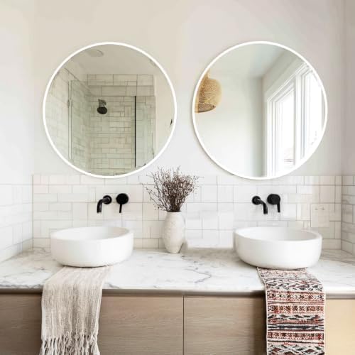 Sunniry White Round Mirror 20 inch, 2 Pack Circle Mirror, Matte Metal Frame