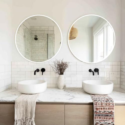 Sunniry White Round Mirror 20 inch, 2 Pack Circle Mirror, Matte Metal Frame