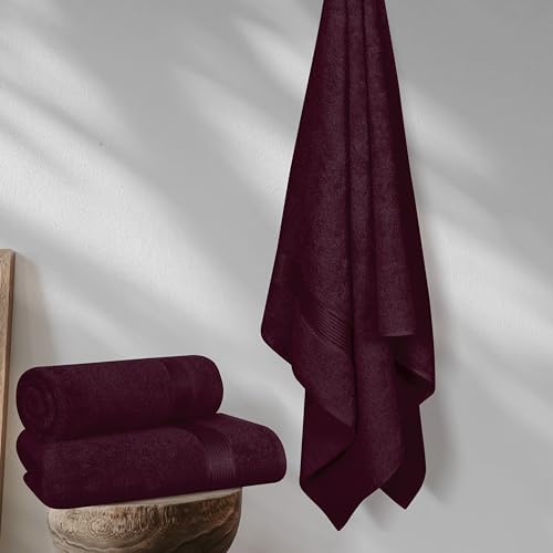 Belizzi Home Cotton 2 Pack Oversized Bath Towel Set 28x55 inches, Large Bath Towels, Ultra Absorbant Compact Quickdry & Lightweight Towel, Ideal for Gym Travel Camp Pool - Burgundy Red