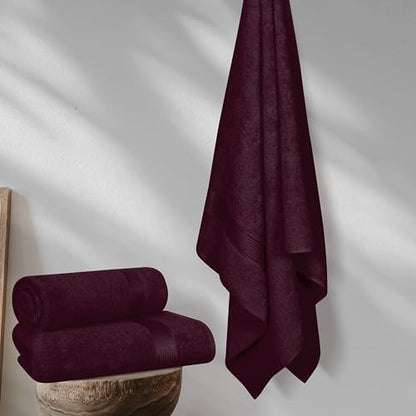 Belizzi Home Cotton 2 Pack Oversized Bath Towel Set 28x55 inches, Large Bath Towels, Ultra Absorbant Compact Quickdry & Lightweight Towel, Ideal for Gym Travel Camp Pool - Burgundy Red