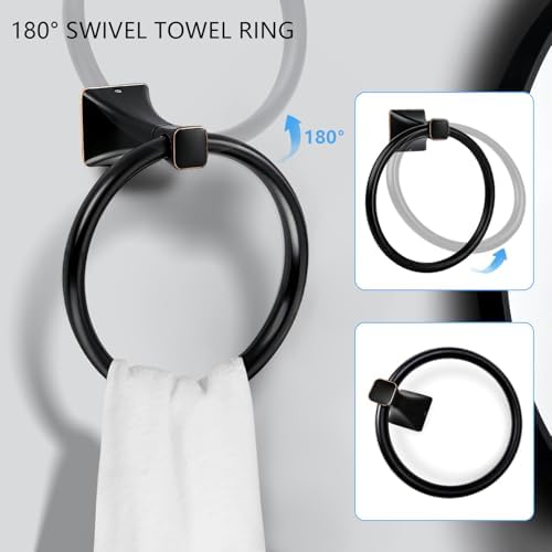 SUS304 Stainless Steel Bathroom Hardware Set, 5-Piece Matte Black Wall Mounted Towel Rack Accessories Set, 24 Inch Towel Bar, Towel Ring, Toilet Paper Holder, Towel Hooks, Multipurpose for Bathroom