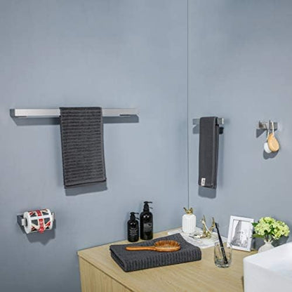 4 Pieces Bathroom Hardware Accessories Set Towel Bar Towel Holder Robe Hook Toilet Paper Holder Stainless Steel,Q8-P4BR